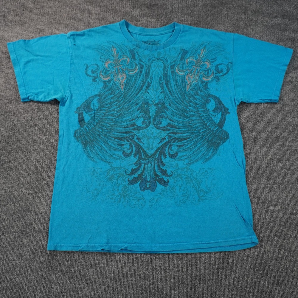 MMA Elite Graphic T Shirt Mens Large Blue Honor Respect Wings Fleur De Lis Tee